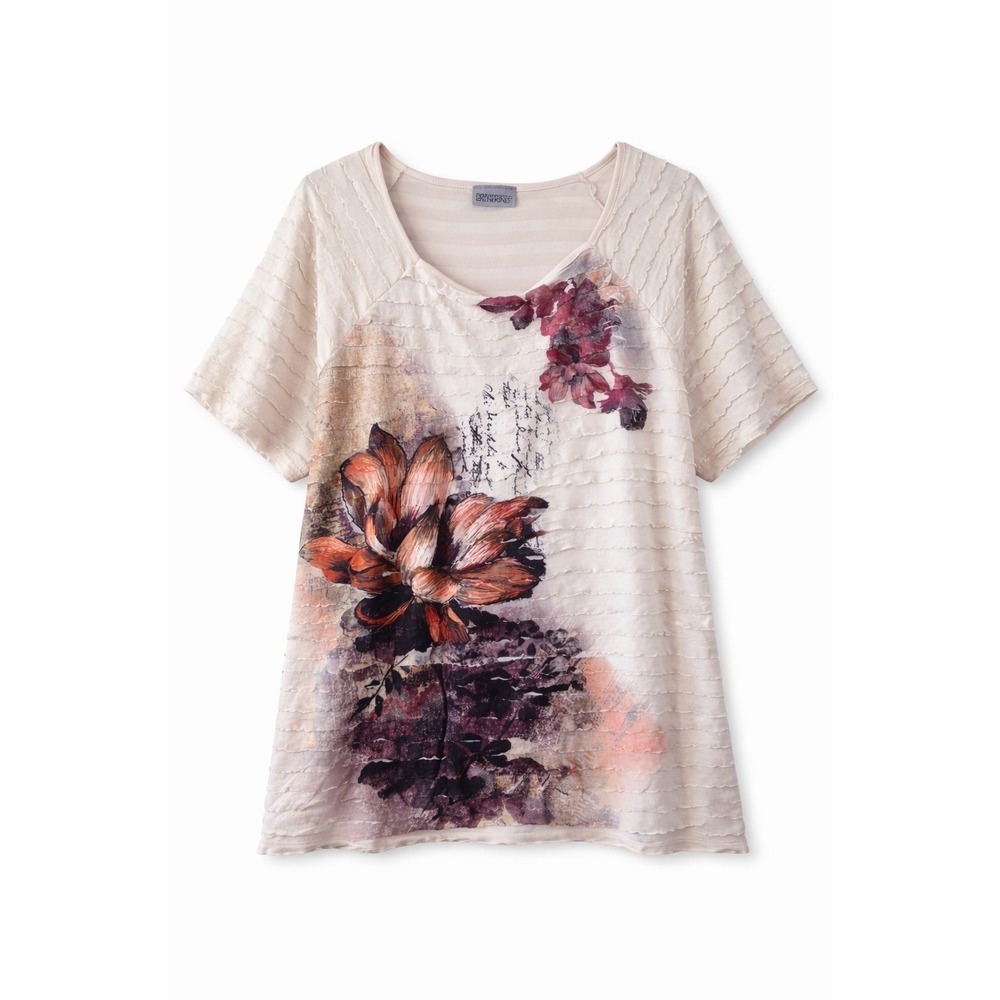 Maggie Barnes Catherines 2X Floral Romantic Cottage Textured Blouse Ruffle Layer